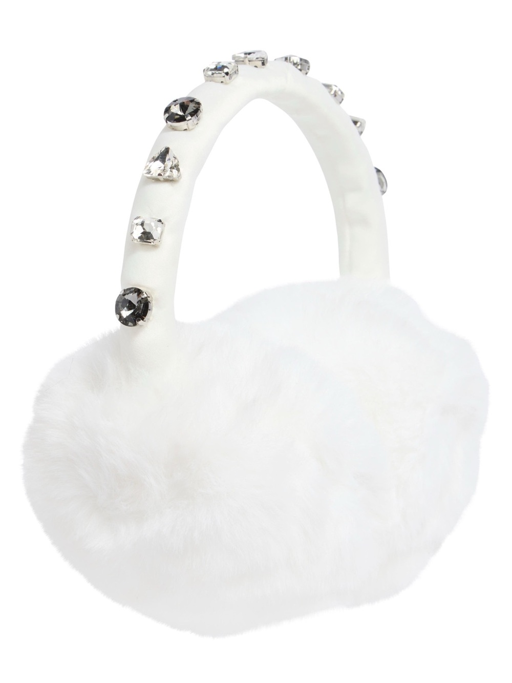 Crystal-Embellished White Faux Fur Ear Muffs